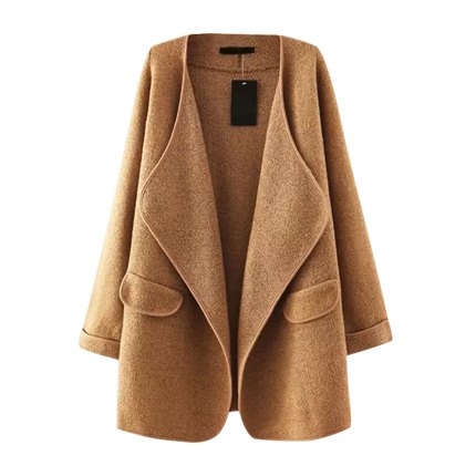 shop online Khaki Lapel Long Sleeve Loose Sweater Coat shop online Khaki Lapel Long Sleeve Loose Sweater Coat