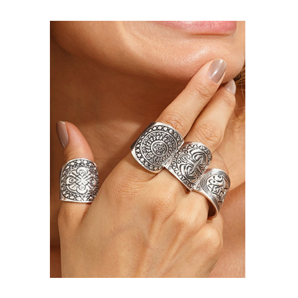 shop online Antique Silver Totem Ring Set - 4 PCS shop online Antique Silver Totem Ring Set - 4 PCS