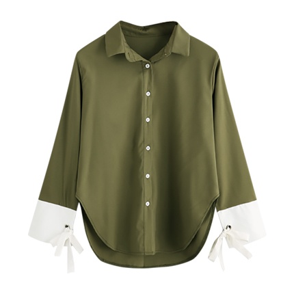 shop Contrast Cuff Tie Detail Curved Hem Shirt online shop Contrast Cuff Tie Detail Curved Hem Shirt online