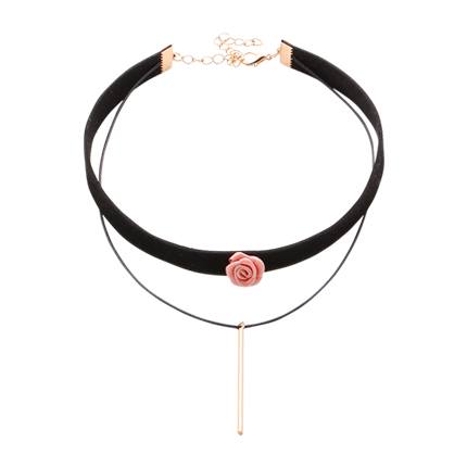 shop online Bar And Flower Detail Layered Velvet Necklace shop online Bar And Flower Detail Layered Velvet Necklace