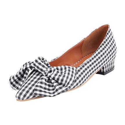 shop Bow Tie Decorated Pointed Toe Gingham Flats online shop Bow Tie Decorated Pointed Toe Gingham Flats online