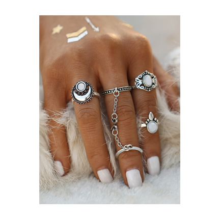 shop online Gemstone Chain Linked Ring Set shop online Gemstone Chain Linked Ring Set