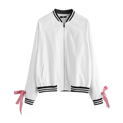 shop online Striped Trim Gingham Tape Lace Up Bomber Jacket shop online Striped Trim Gingham Tape Lace Up Bomber Jacket