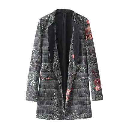 shop online Floral Print Longline Plaid Blazer shop online Floral Print Longline Plaid Blazer