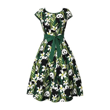 shop Panda Print Self Tie Waist Dress online shop Panda Print Self Tie Waist Dress online