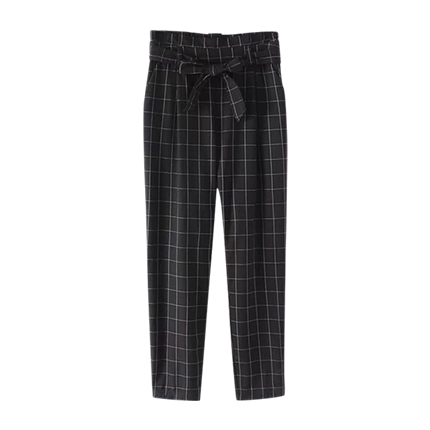 shop online Grid Print Frill Waist Pants With Belt shop online Grid Print Frill Waist Pants With Belt