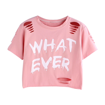 shop online Letter Print Ripped Crop T-shirt shop online Letter Print Ripped Crop T-shirt
