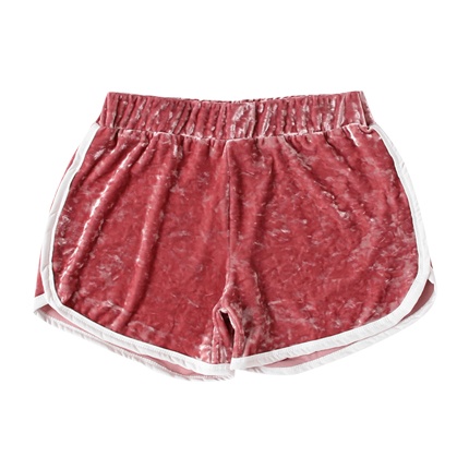 velvet contrast trim elastic waist shorts
