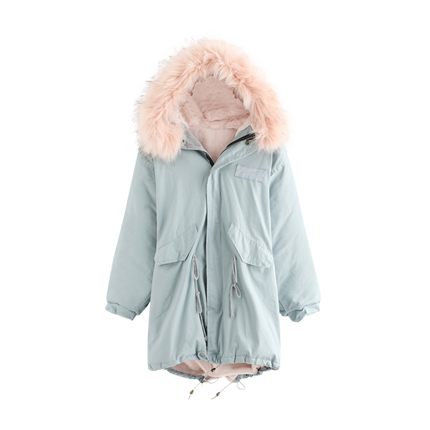 shop online Faux Fur Trim Drawstring Fleece Inside Hooded Coat shop online Faux Fur Trim Drawstring Fleece Inside Hooded Coat