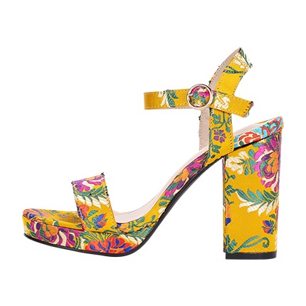 shop online Calico Embroidery Block Heeled Sandals shop online Calico Embroidery Block Heeled Sandals