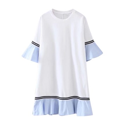 shop online Bell Sleeve Contrast Ruffle Hem Dress shop online Bell Sleeve Contrast Ruffle Hem Dress