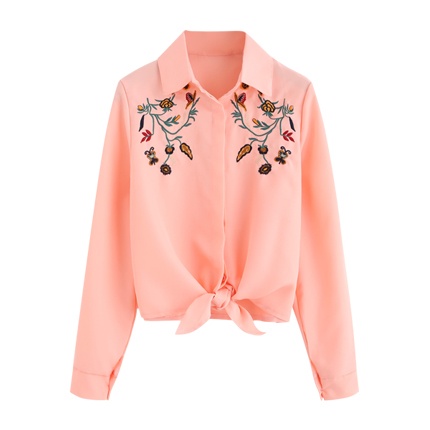shop online Embroidery Knotted Hem Shirt shop online Embroidery Knotted Hem Shirt