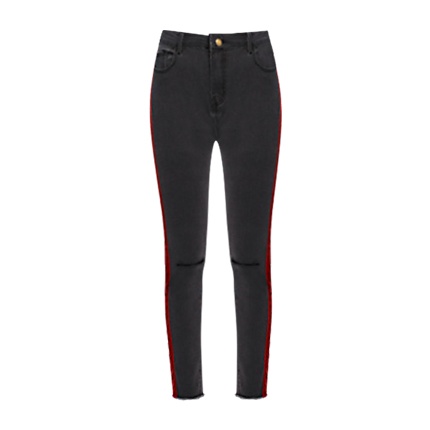 shop online Knee Rips Stripe Contrast Raw Hem Jeans shop online Knee Rips Stripe Contrast Raw Hem Jeans