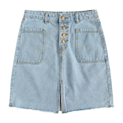 shop online Frayed Hem Button Front Denim Skirt shop online Frayed Hem Button Front Denim Skirt