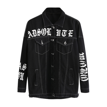 shop online Letter Print Stitch Detail Denim Jacket shop online Letter Print Stitch Detail Denim Jacket