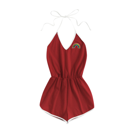 shop online Rainbow Patch Contrast Binding Halter Romper shop online Rainbow Patch Contrast Binding Halter Romper