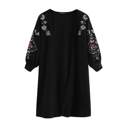 shop Embroidered Lantern Sleeve Open Front Coat online shop Embroidered Lantern Sleeve Open Front Coat online