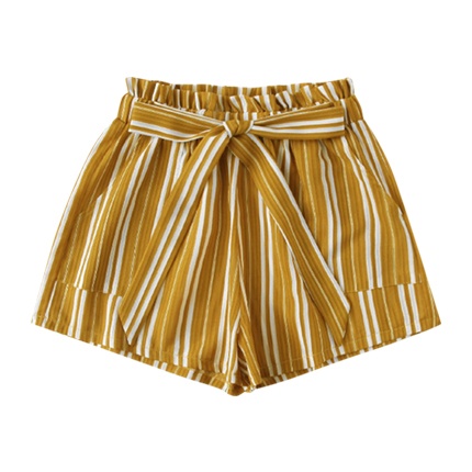 frill trim tie waist striped shorts