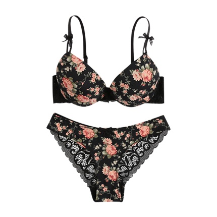 shop Flower Print Lace Insert Lingerie Set online shop Flower Print Lace Insert Lingerie Set online