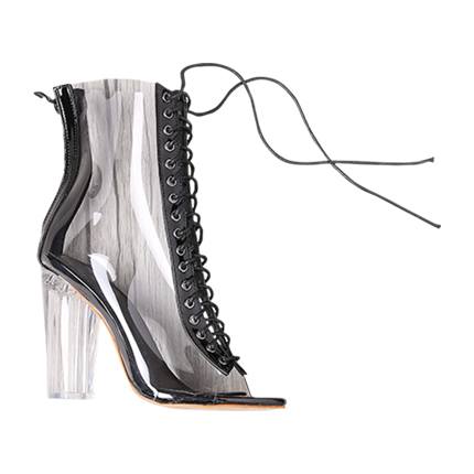 lace up zipper back transparent heels