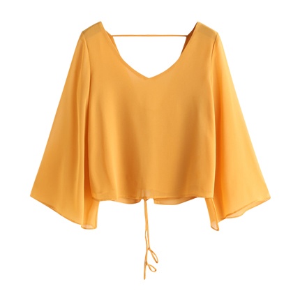 shop online Kimono Sleeve Criss Cross Lace-Up Blouse shop online Kimono Sleeve Criss Cross Lace-Up Blouse