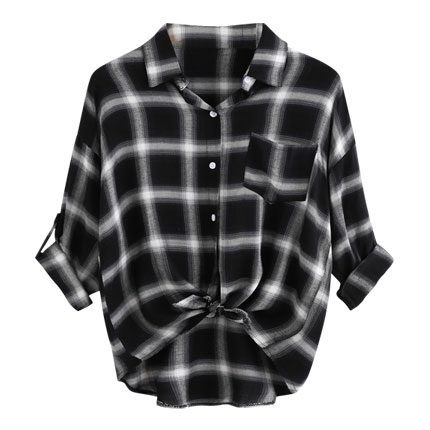 shop online Drop Shoulder Roll Tab Sleeve Plaid Shirt shop online Drop Shoulder Roll Tab Sleeve Plaid Shirt