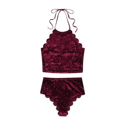 shop online SHEIN Scalloped Velvet Halter Top & Panty Lingerie Set shop online SHEIN Scalloped Velvet Halter Top & Panty Lingerie Set