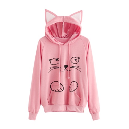 contrast cat ear cartoon print hoodie