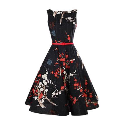 shop online Floral Print Flare Dress With Belt shop online Floral Print Flare Dress With Belt