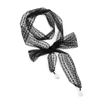 shop online Faux Pearl Detail Lace Skinny Scarf shop online Faux Pearl Detail Lace Skinny Scarf