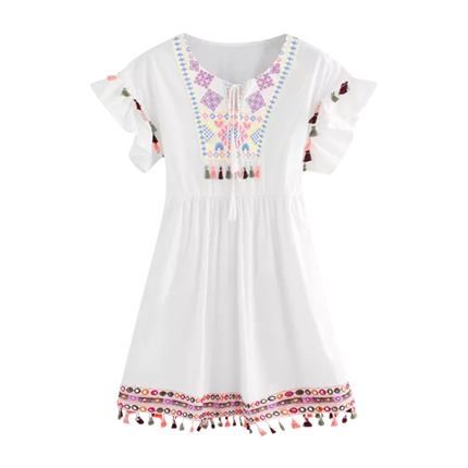 shop Tassel Trim Embroidered Dress online shop Tassel Trim Embroidered Dress online