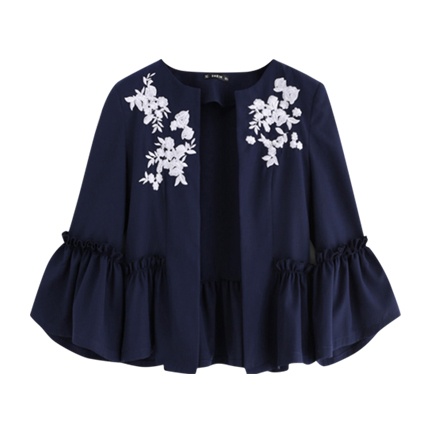 shop online Frilled Cuff And Sleeve Embroidered Open Front Blazer shop online Frilled Cuff And Sleeve Embroidered Open Front Blazer