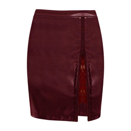 shop online Contrast Eyelash Lace PU Skirt shop online Contrast Eyelash Lace PU Skirt
