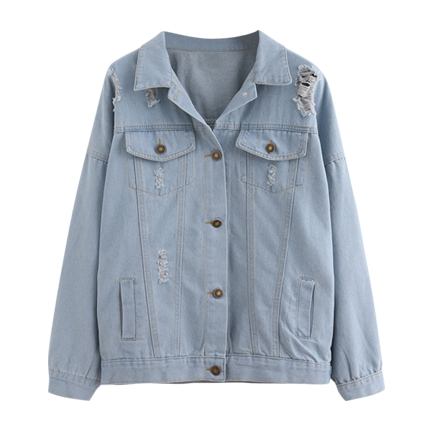 shop online Buttoned Front Ripped Denim Jacket shop online Buttoned Front Ripped Denim Jacket