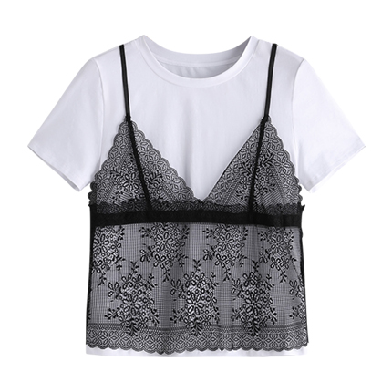 Style compare Contrast Floral Lace Cami Overlay T-shirt | clothing | Sociomix