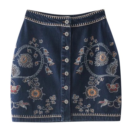 shop online Flower Embroidery Denim Skirt shop online Flower Embroidery Denim Skirt