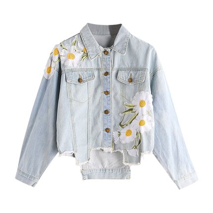 shop online Appliques Raw Hem Denim Jacket shop online Appliques Raw Hem Denim Jacket