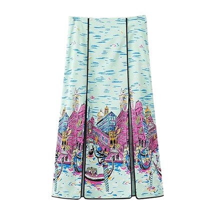 shop Contrast Binding Slit Hem Printed Skirt online shop Contrast Binding Slit Hem Printed Skirt online