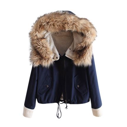 shop online Fur Hooded Drawstring Hem Coat shop online Fur Hooded Drawstring Hem Coat