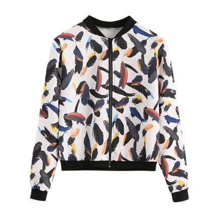 shop online Contrast Trim Feather Print Jacket shop online Contrast Trim Feather Print Jacket