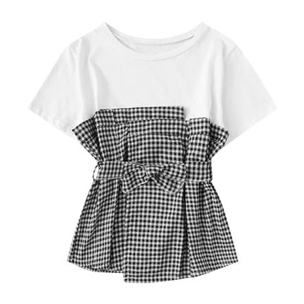 shop Plaid Contrast Bow Tie Top online shop Plaid Contrast Bow Tie Top online
