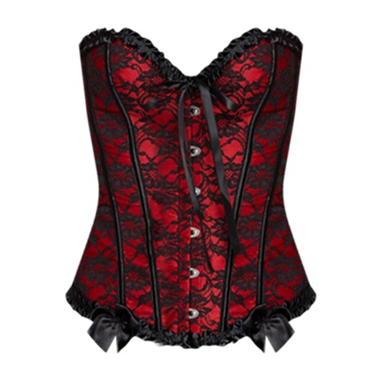 shop Frill Trim Lace Up Back Corset Set online shop Frill Trim Lace Up Back Corset Set online