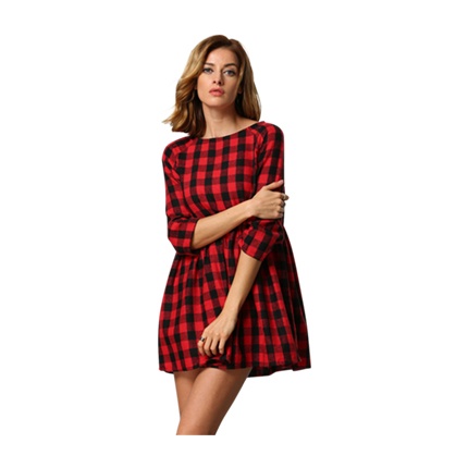 shop online Red Black Round Neck Plaid Dress shop online Red Black Round Neck Plaid Dress