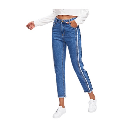 shop online Frayed Trim Tapered Jeans shop online Frayed Trim Tapered Jeans