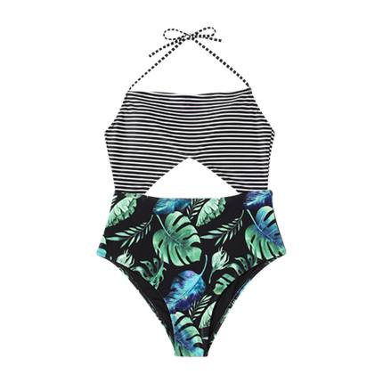 shop online Striped & Palm Print Swimsuit shop online Striped & Palm Print Swimsuit