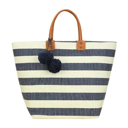 shop Pom Pom Detail Striped Tote Bag online shop Pom Pom Detail Striped Tote Bag online