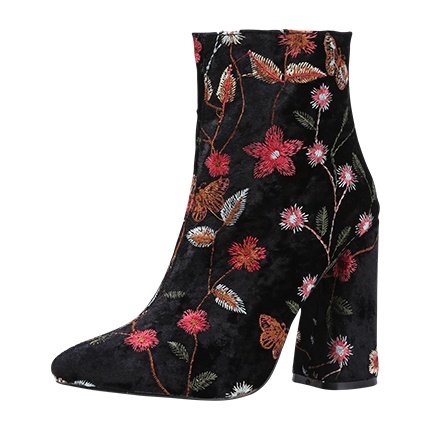 shop online Flower Pattern Block Heeled Ankle Boots shop online Flower Pattern Block Heeled Ankle Boots