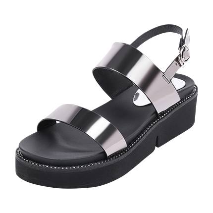 shop Studded Detail Metallic Patent Leather Flatform Sandals online shop Studded Detail Metallic Patent Leather Flatform Sandals online