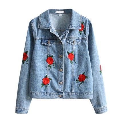 shop online Rose Embroidery Single Breasted Denim Jacket shop online Rose Embroidery Single Breasted Denim Jacket