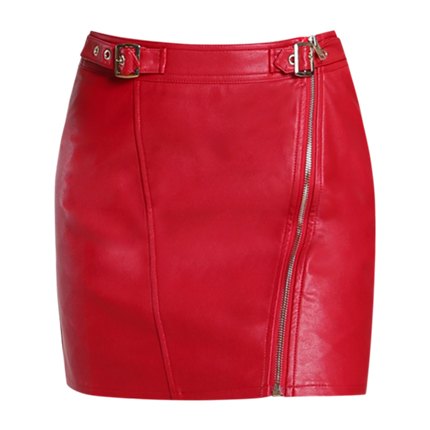 shop online Buckle Strap Waist Zip Detail Faux Leather Skirt shop online Buckle Strap Waist Zip Detail Faux Leather Skirt